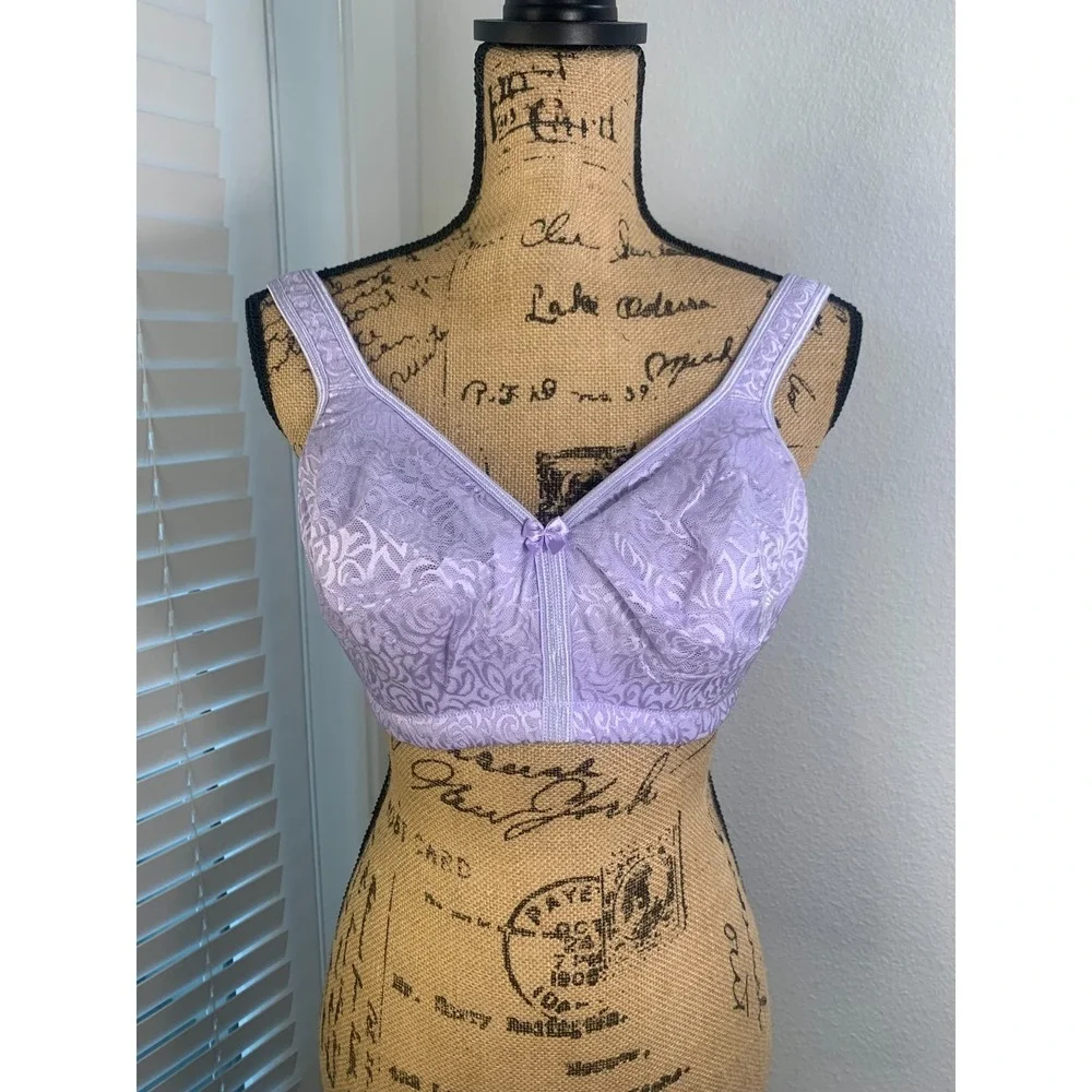 (D-115) Breezies Lace Bra 38DD Purple Front Closure Wireless Comfort QVC New
